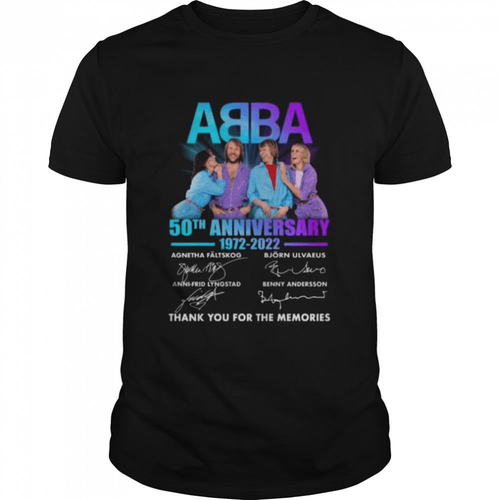 ABBA 50th anniversary thank you for the memories signatures tee shirt - Copy