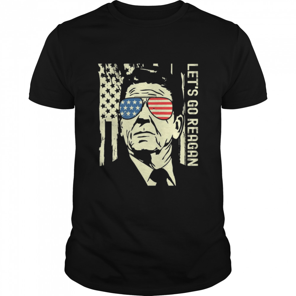 Vintage Let’s Go Reagan Chant with Retro USA Flag Sunglasses Shirt