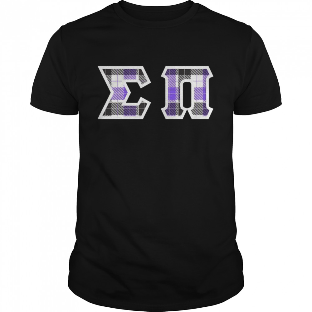 Sigma Pi Printed Letters Purple Plaid  Classic Men's T-shirt