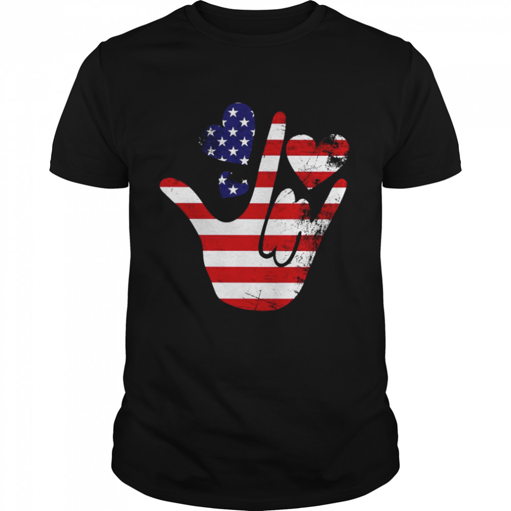 American Flag I Love Sign Language Valentines Vintage  Classic Men's T-shirt