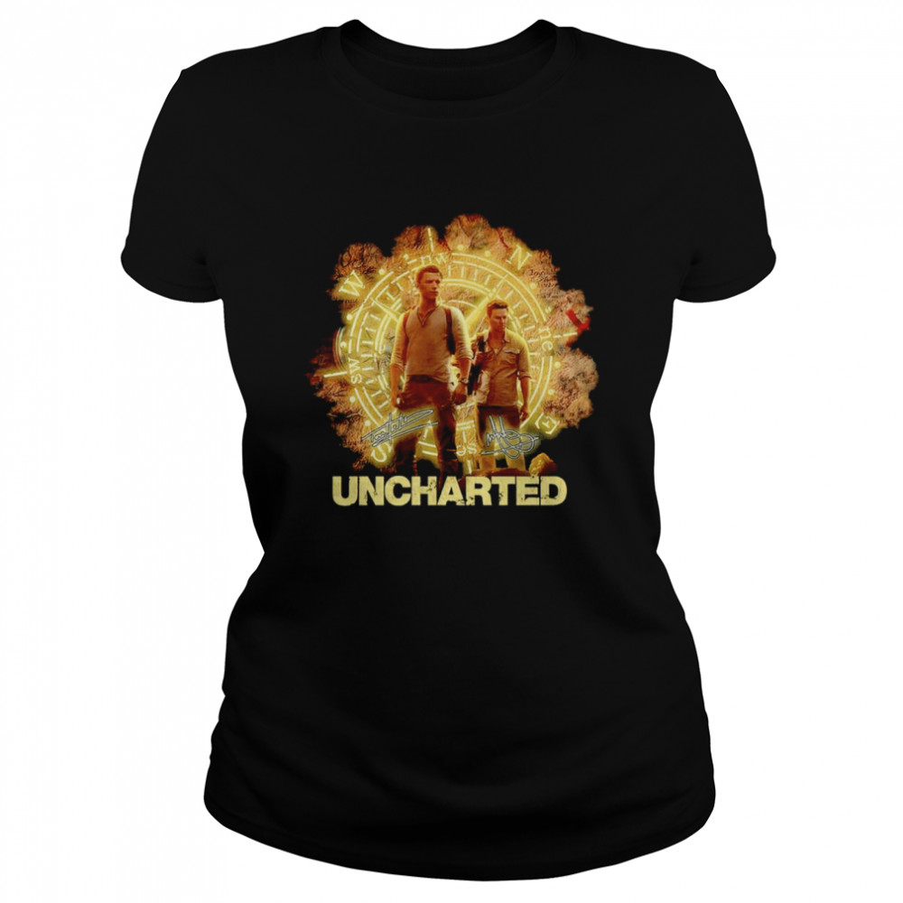 Uncharted Tom Holland And Mark Wahlberg Signatures Classic Women's T-shirt