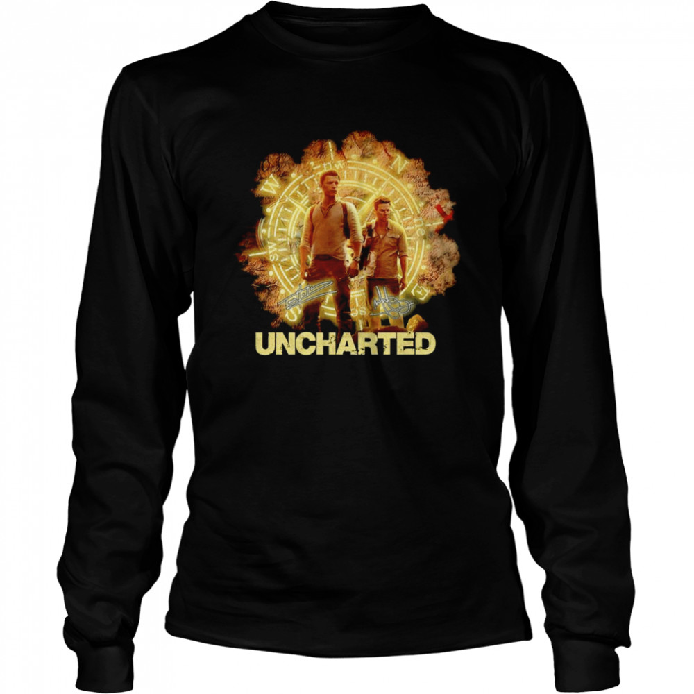 Uncharted Tom Holland And Mark Wahlberg Signatures Long Sleeved T-shirt