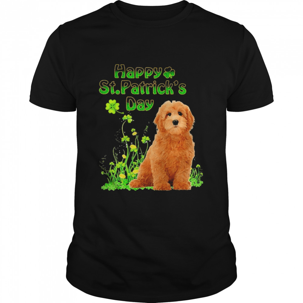 Happy St. Patrick’s Day Patrick Gold Grass Red Goldendoodle Dog Shirt