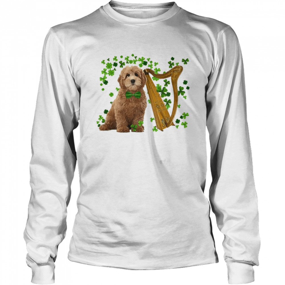 St Patricks Day Irish Lucky Harp Red Goldendoodle Dog Long Sleeved T-shirt