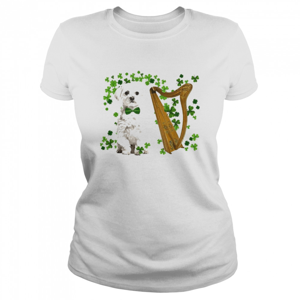 St Patricks Day Irish Lucky Harp White Maltese Dog Classic Women's T-shirt