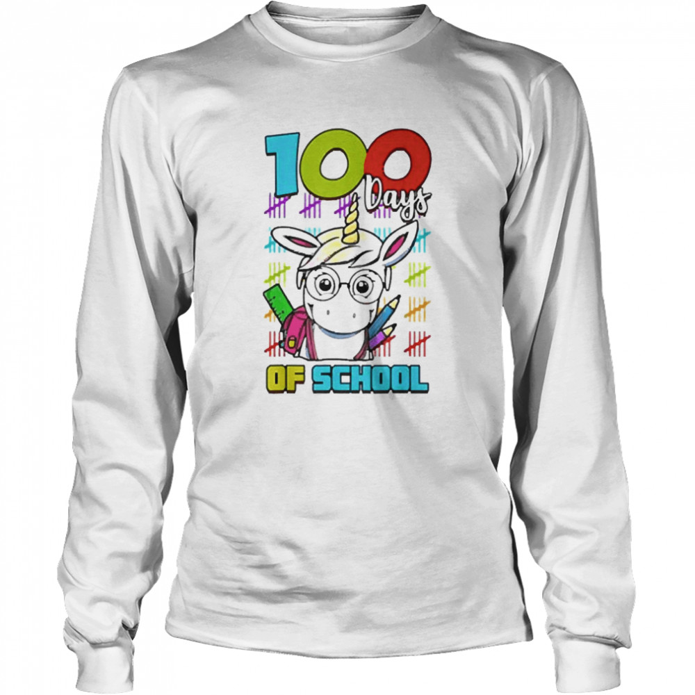 100 Days Of School Unicorn 100 Days Smarter 100th Day  Long Sleeved T-shirt