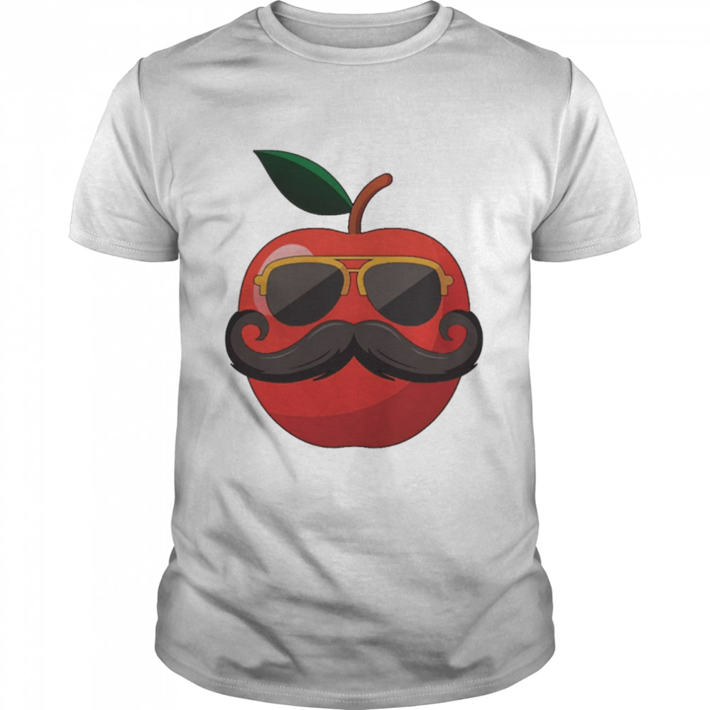 Apple Mustache Tshirt Funny Cool Apple Fruit With Mustache  Classic Men's T-shirt