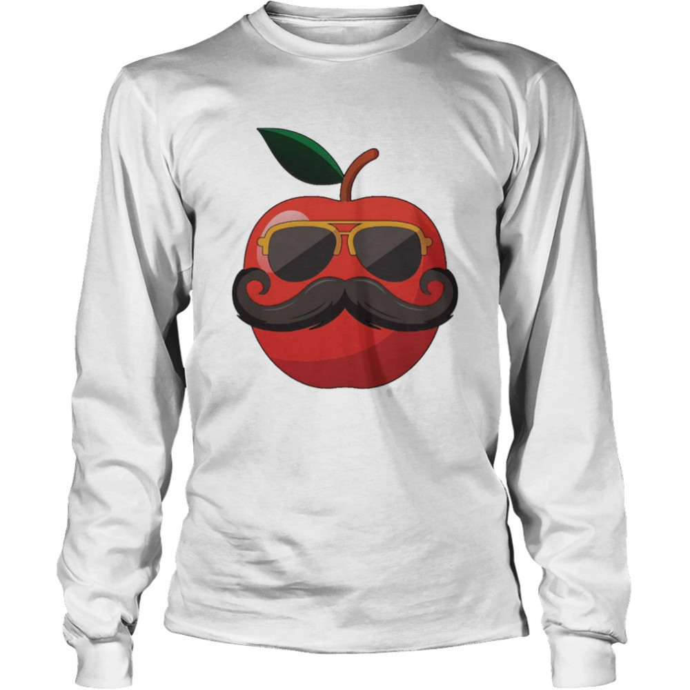 Apple Mustache Tshirt Funny Cool Apple Fruit With Mustache  Long Sleeved T-shirt