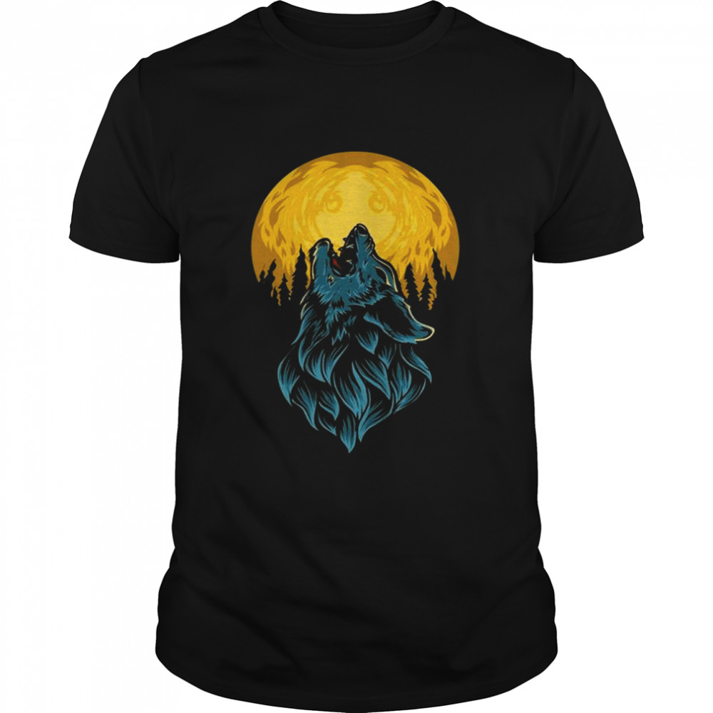 Howling Wolf head and moon art T-shirt