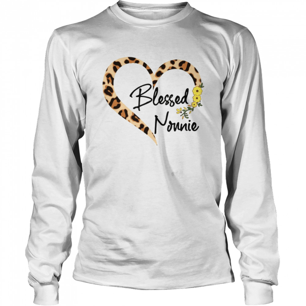 Blessed Nonnie Flower Leopard Heart  Long Sleeved T-shirt