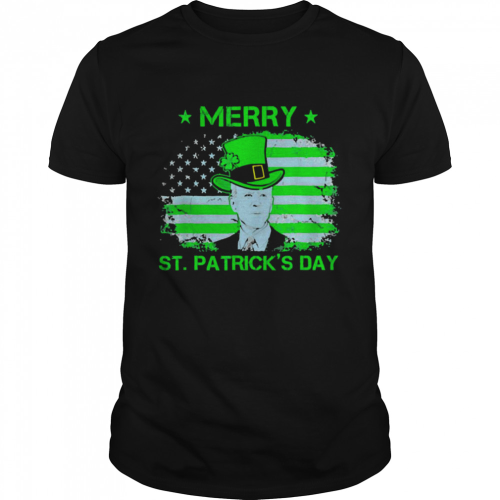 Man Merry St Patrick’s Day Biden Leprechaun Us Flag Shirt