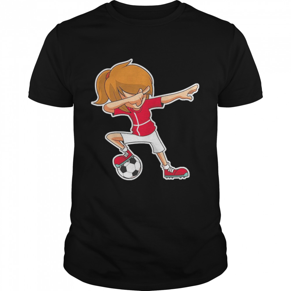 Dabbing Soccer Girl Denmark Jersey Danish Kids Shirt
