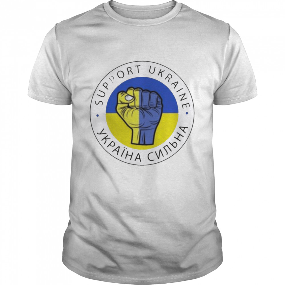 Support Ukraine strong war conflict Russia Ukraine flag logo shirt