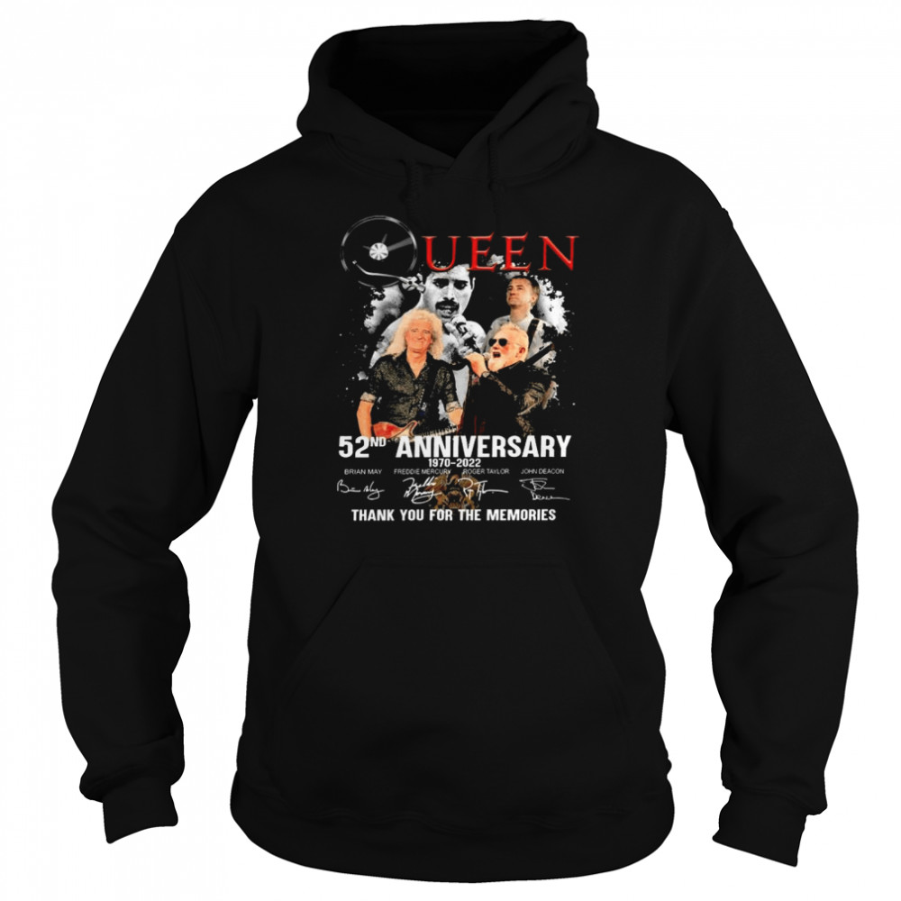 Queen 52nd Anniversary 1970 – 2022 Signatures Thank You For The Memories shirt Unisex Hoodie