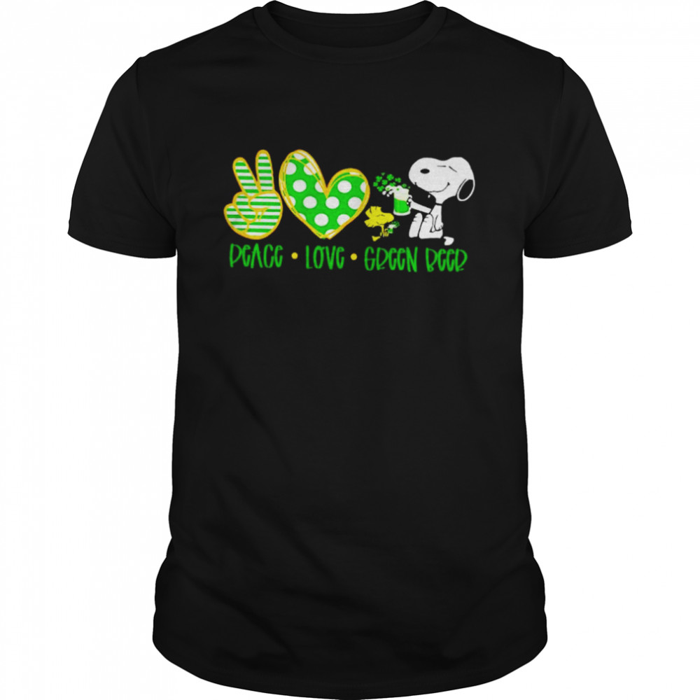 St. Patrick’s Day Snoopy and Woodstock peace love green beer shirt Classic Men's T-shirt