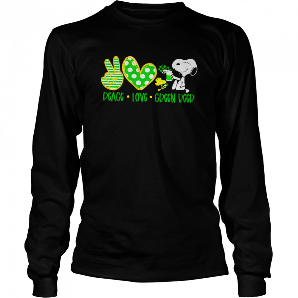 St. Patrick’s Day Snoopy and Woodstock peace love green beer shirt Long Sleeved T-shirt