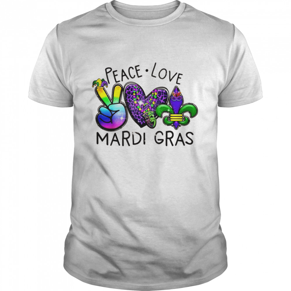 Peace Sign Heart Fleur De Lys Hippie Peace Love Mardi Gras Shirt