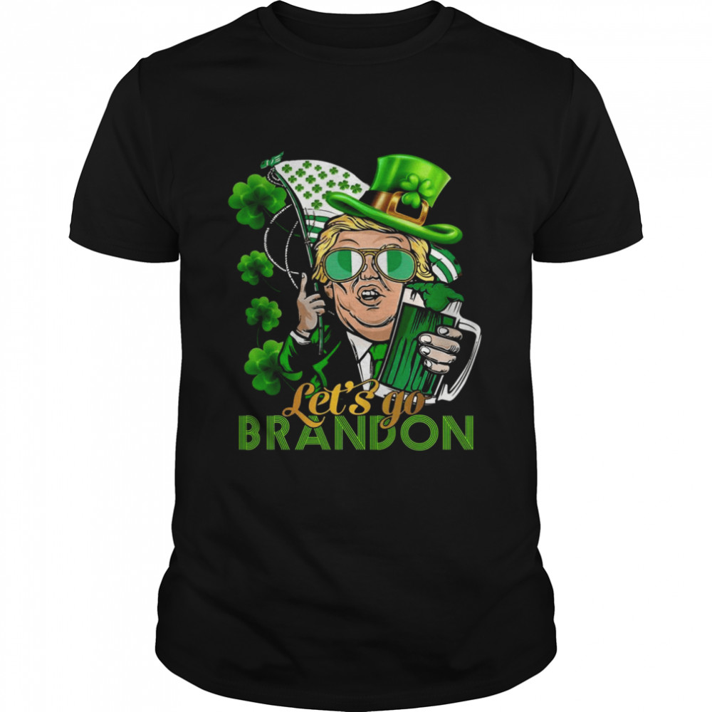 Lets Go Brandon St Patricks Day Trump American Flag Shamrock Shirt