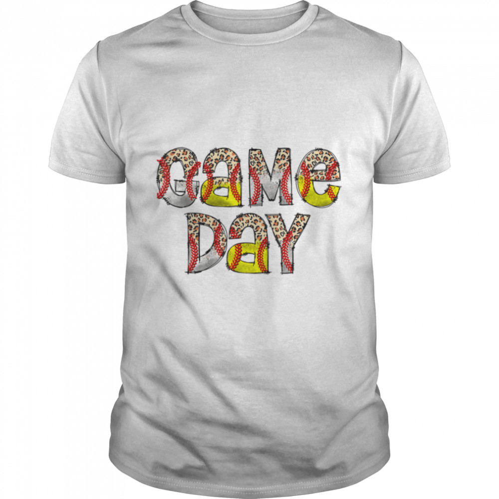 Leopard Game Day Baseball Softball Mom Funny Team Sports T-Shirt