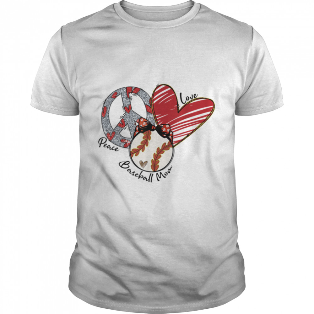 Peace Love Baseball Mom Bandana Leopard Hearts Mother's Day T-Shirt