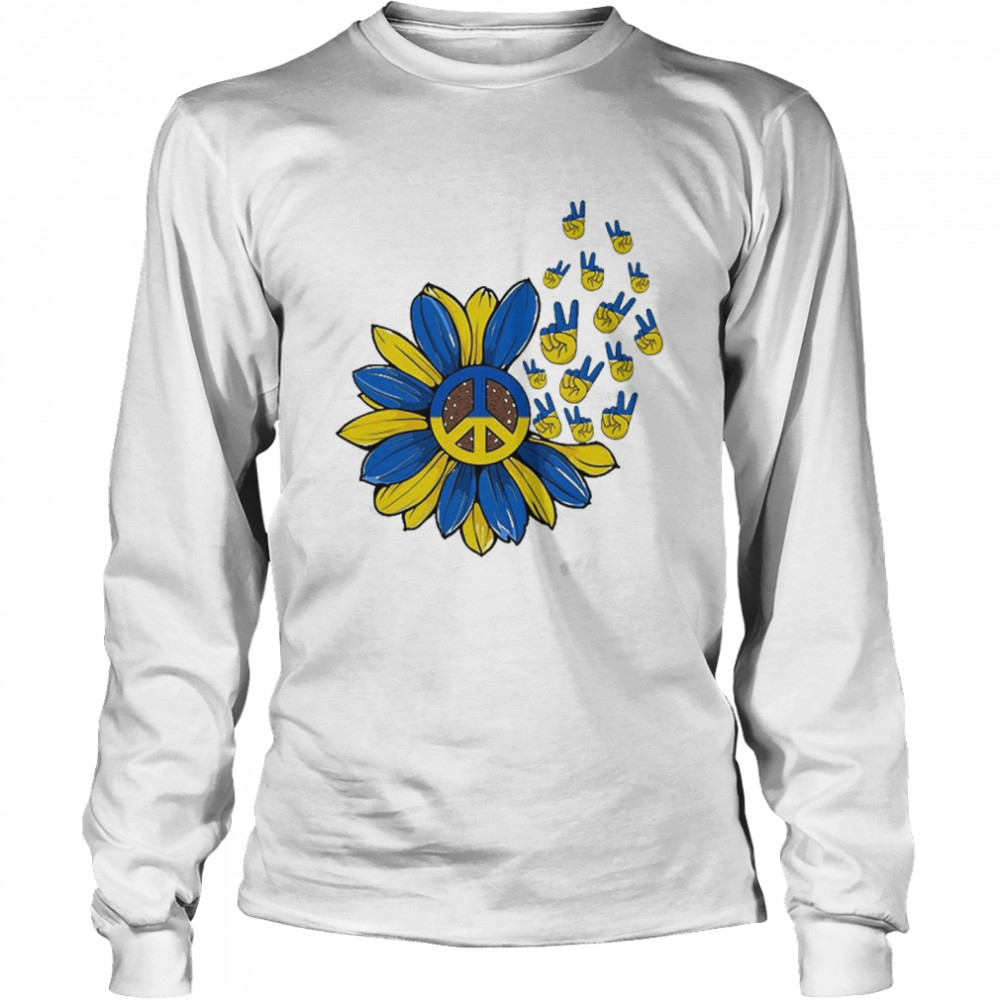 Vintage Sunflower Peace Sign Stand With Ukraine Ukrainian shirt Long Sleeved T-shirt