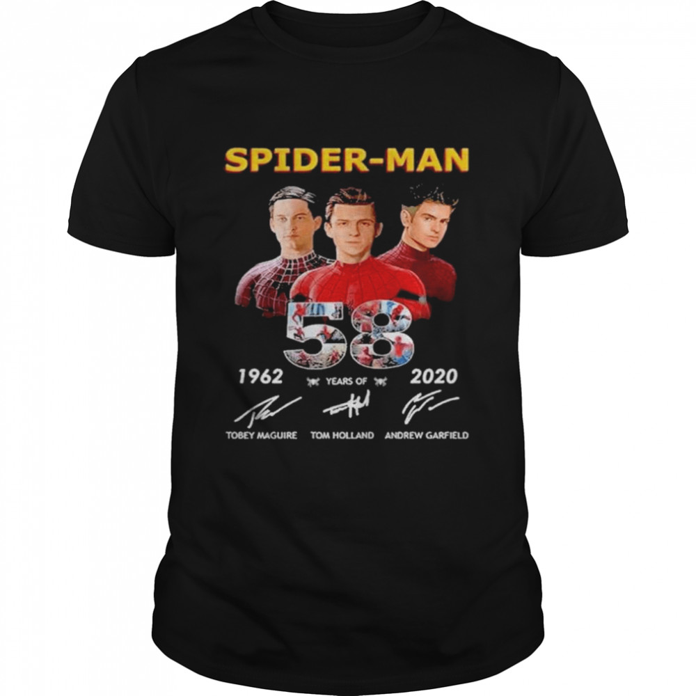 58 years of spider man tobey maguire tom holland andrew garfield signatures shirt Classic Men's T-shirt