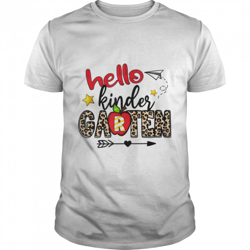 Hello Kindergarten Apple Leopard Funny Back to School T- B0B1CZD6WS Classic Men's T-shirt