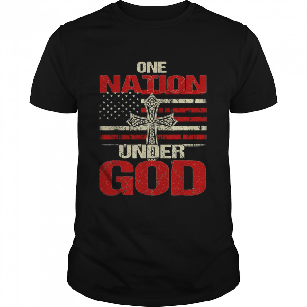 One Nation Under God Christian US Flag 4th Of July Faith  Classic Men's T-shirt