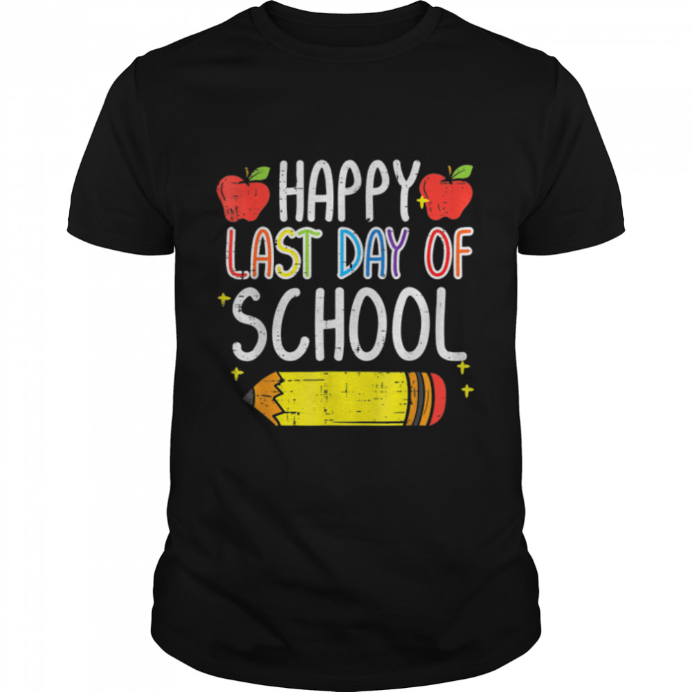 Vintage Happy Last Day Of School Apple Pencil Cute Teacher T- B0B1DBVJ7G Classic Men's T-shirt