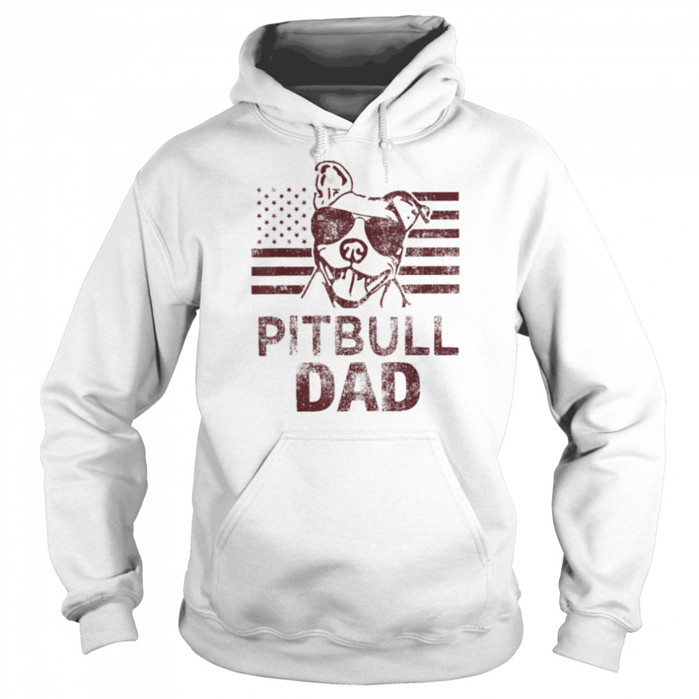 Mens Father's Day Dog Dad T Pitbull With US American Flag T- B0B1ZV8NN2 Unisex Hoodie