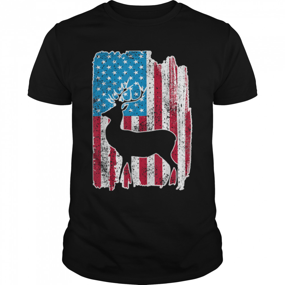 Deer Hunting American Flag Patriotic Fathers Day 4th Of July T-Shirt B0B2P5HYGB