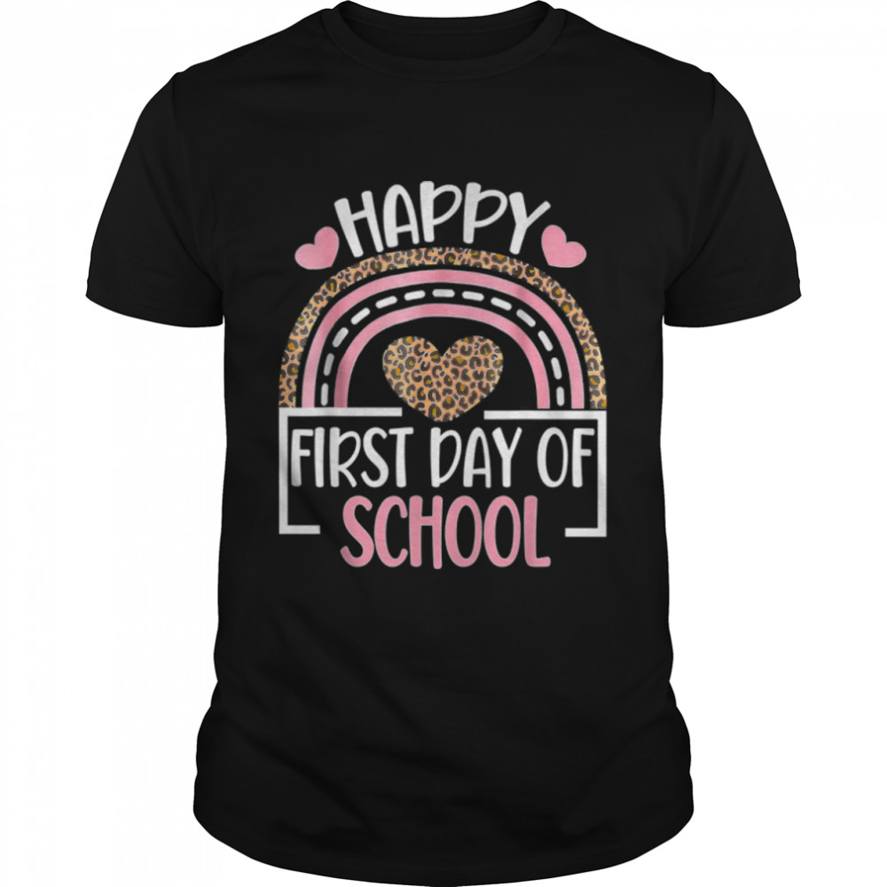Happy First Day Of School 2022 2023 Rainbow Leopard Teacher T- B0B2NZV8J3 Classic Men's T-shirt