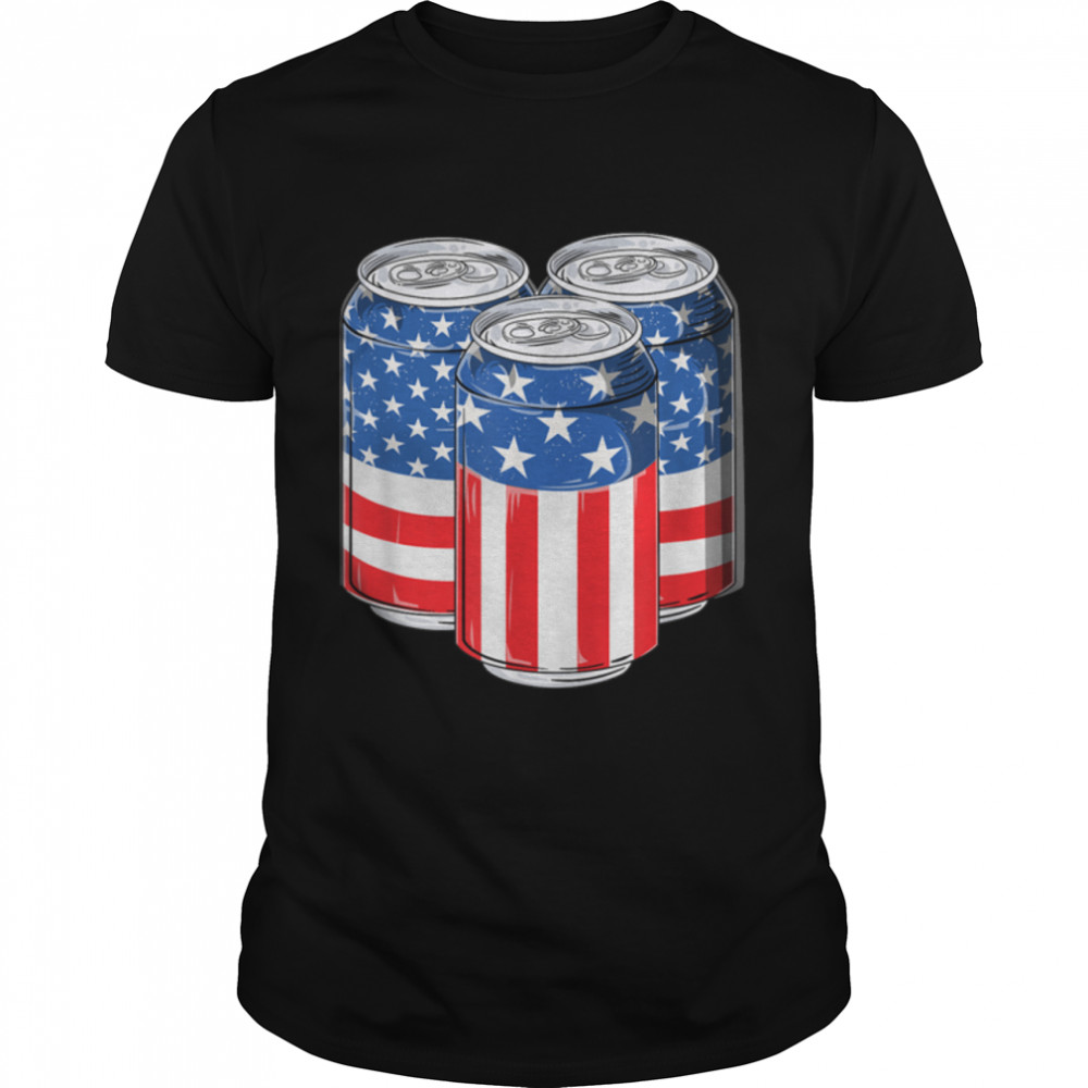 USA Beer Can American Flag Patriotic 4th Of July Party men T-Shirt B0B2P2J9F7