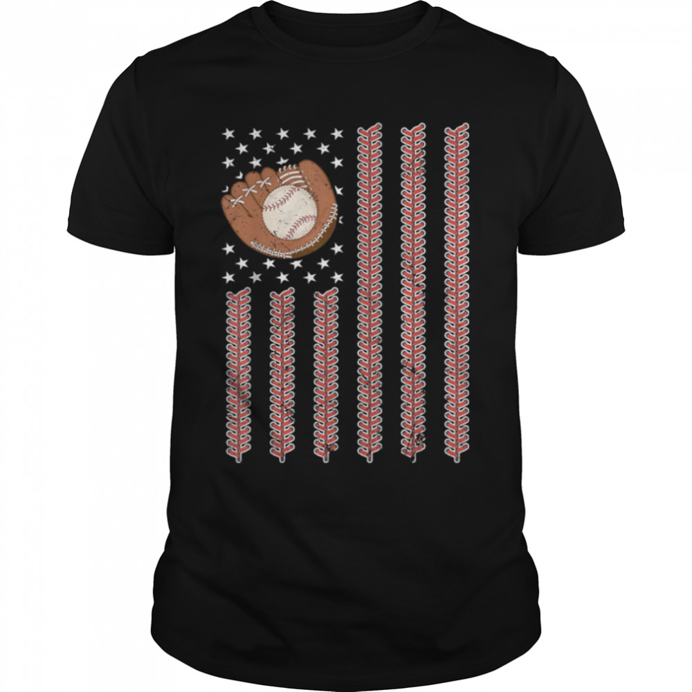 Vintage American Flag Baseball Dad Men Boy Kids 4Th Of July T-Shirt B0B2Jnh88X