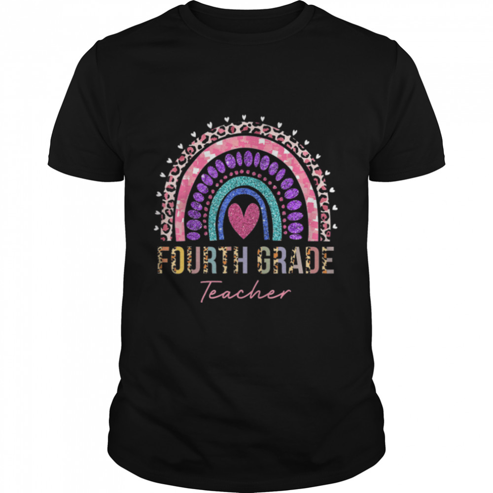 Fourth Grade Teacher Rainbow Heart Leopard Back To School T- B0B2QHV7XT Classic Men's T-shirt