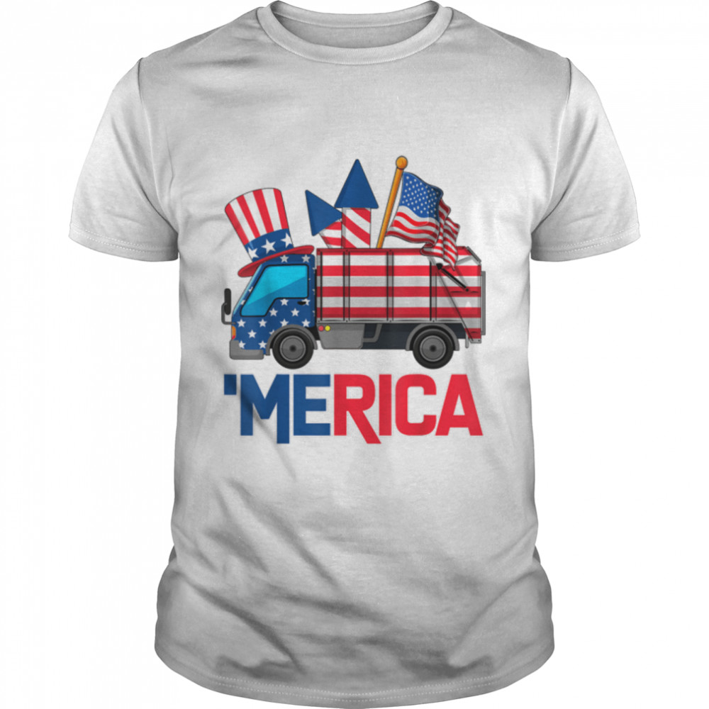 Funny Garbage Truck & Fireworks USA Flag Patriotic July 4th T- B0B2QX6CW2 Classic Men's T-shirt