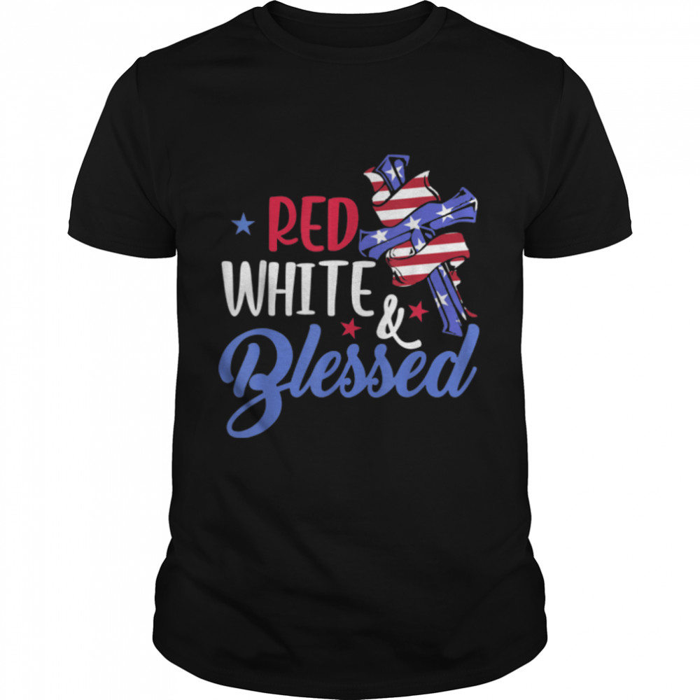 Red White Blue Cool Patriotic 4th Of July Red White Bless T- B0B2R3JX9J Classic Men's T-shirt