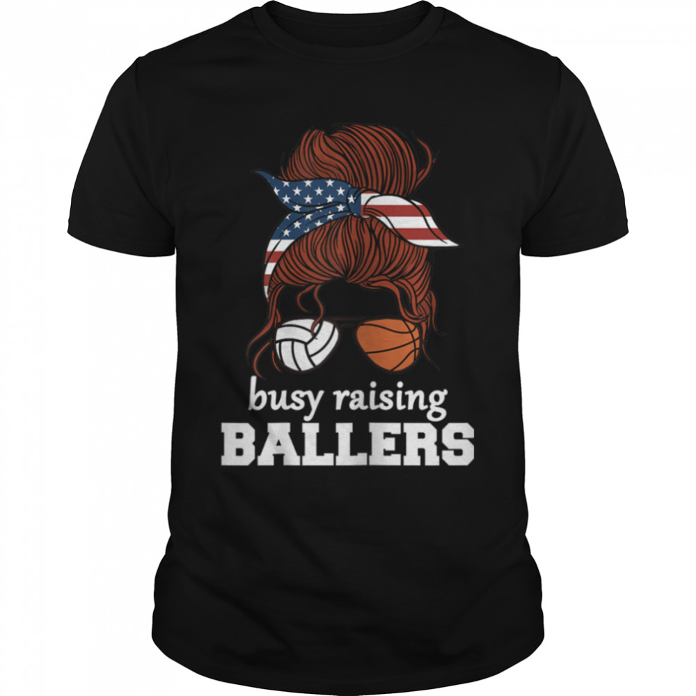 Womens Volleyball and Basketball Mom Busy Raising Ballers Women T- B0B2RG4GFP Classic Men's T-shirt