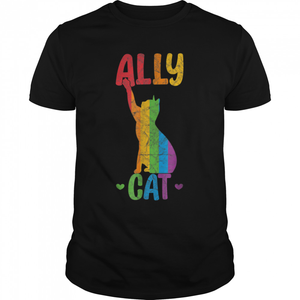 Allycat Lgbt Cat In Rainbow Ally Pride Flag Animal T-Shirt B0B318Qr39