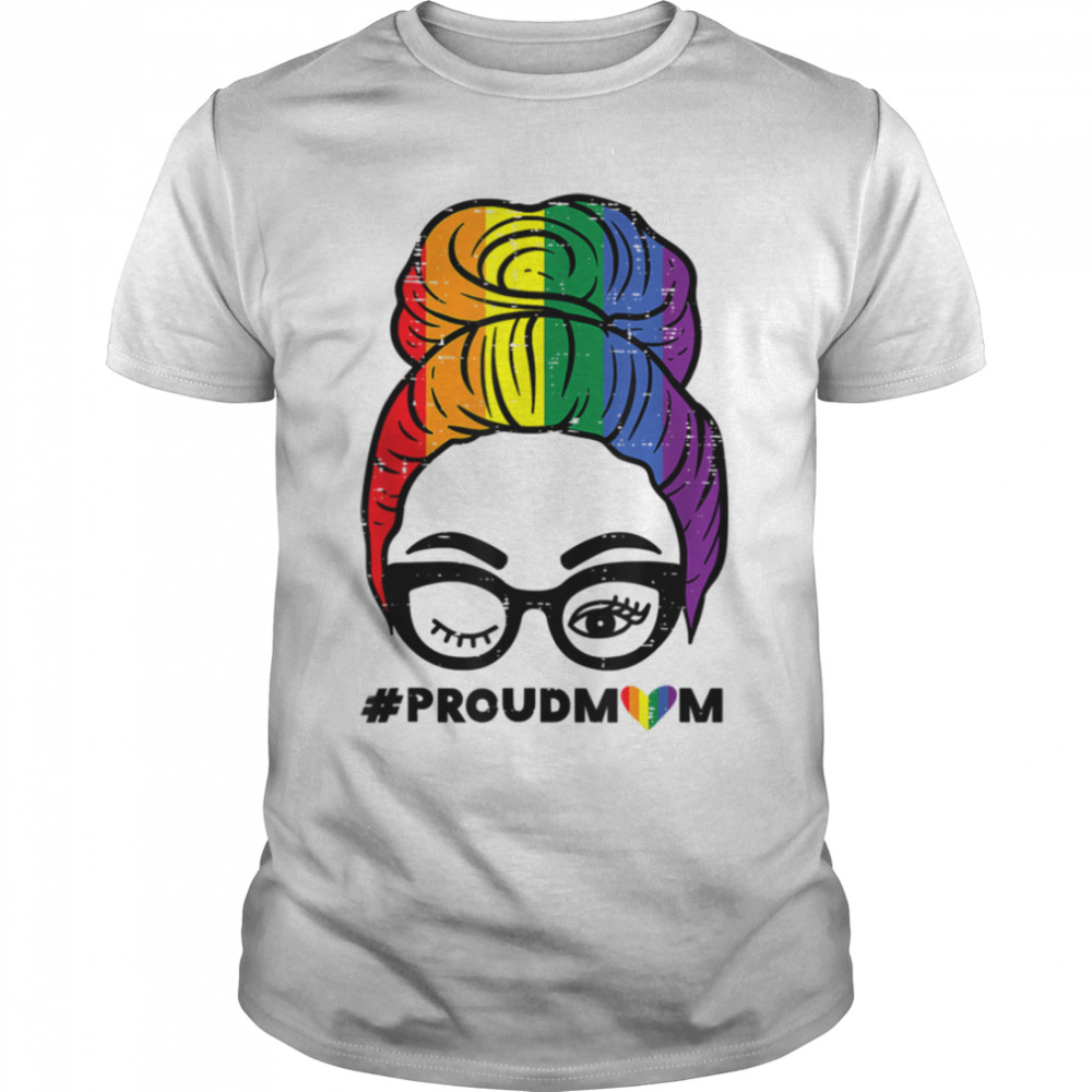 Flag Gay Pride Ally Proud Mom Messy Hair Bun LGBTQ Rainbow T- B0B31F8NZ9 Classic Men's T-shirt