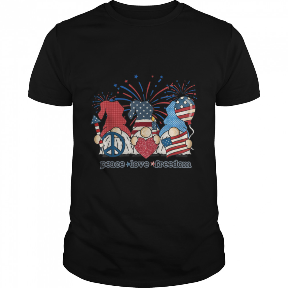 Peace Love Freedom Fireworks Gnomes 4th Of July America T- B0B34C8ZKC Classic Men's T-shirt
