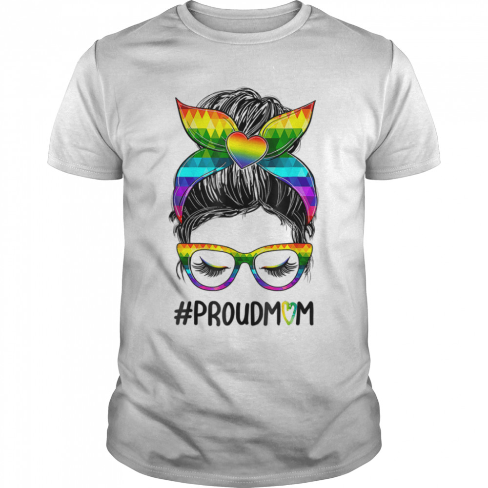 Proud Mom Messy Bun Rainbow LGBT Mom LGBT Gay Pride LGBT T- B0B31FBRFF Classic Men's T-shirt