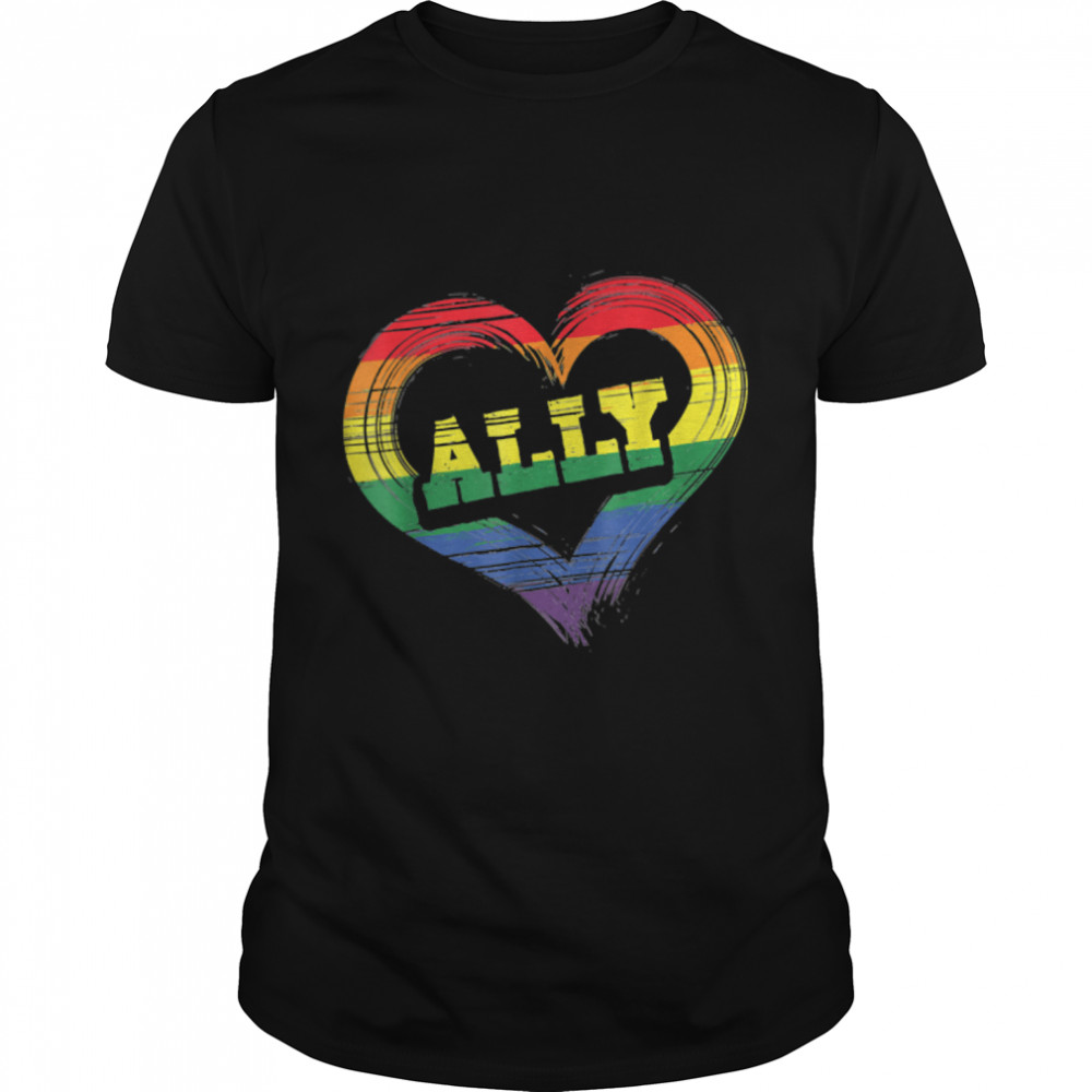 Teacher Ally LGBT teaching love rainbow Pride Month T- B0B31F18ZX Classic Men's T-shirt