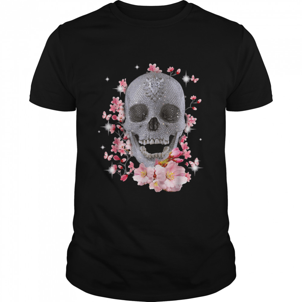 Cherry Blossom Skull Flowers Floral Halloween T-Shirt
