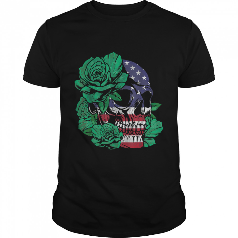 Green flower with skull girl - skull usa independence day T- Classic Men's T-shirt