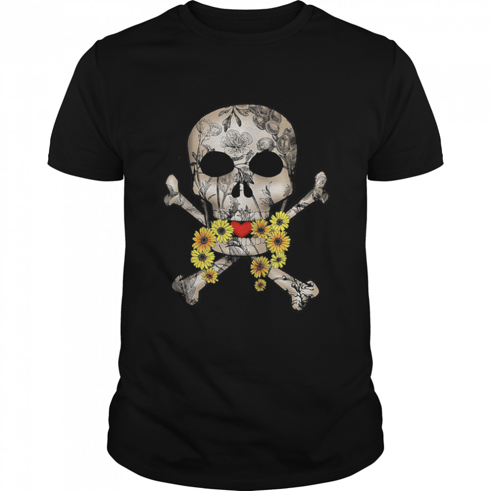 Skull and bones sunflower floral T- Classic Men's T-shirt