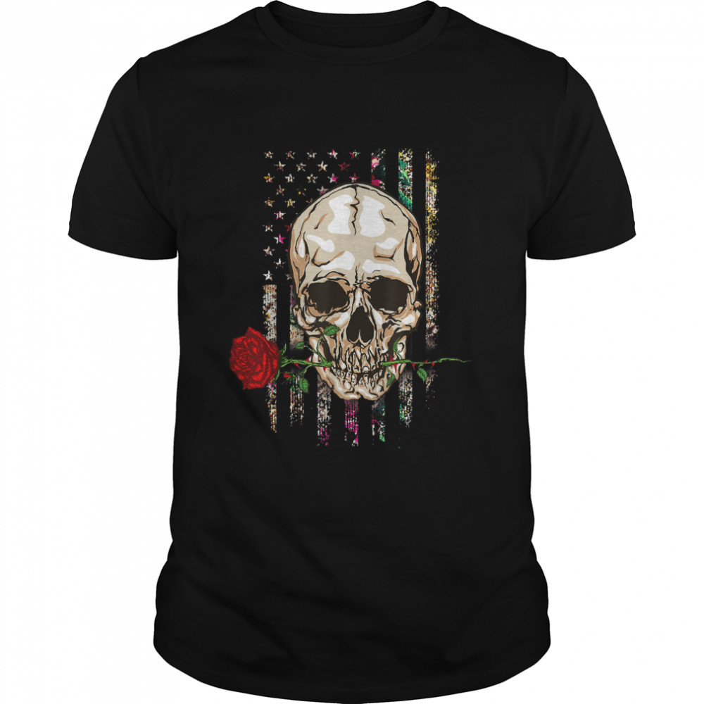 Skull rose american - Skull bite a rose american flag T- Classic Men's T-shirt