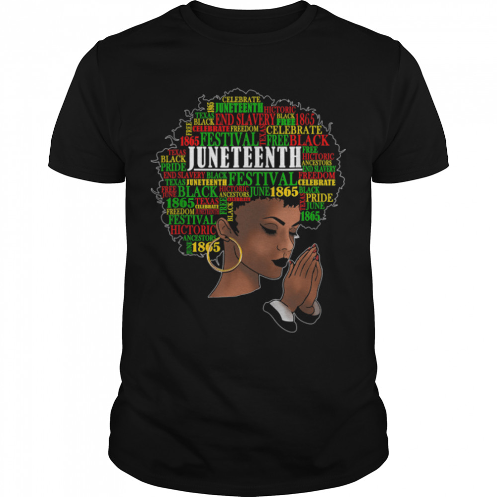 Juneteenth Melanin Black Women Natural Hair Afro Word Art T-Shirt B0B38Dm2Dl