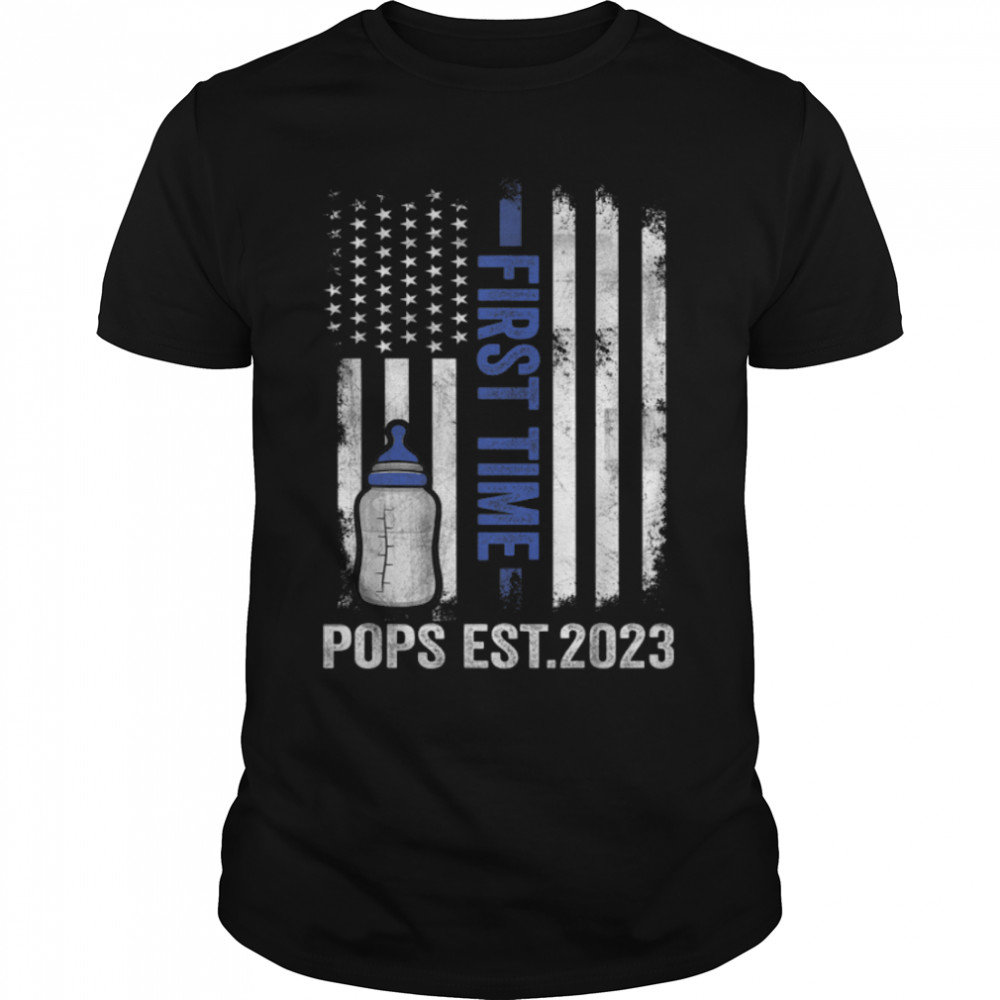 Mens First Time Pops Est 2023 Shirt Fathers Day T-Shirt B0B35Yrwzs