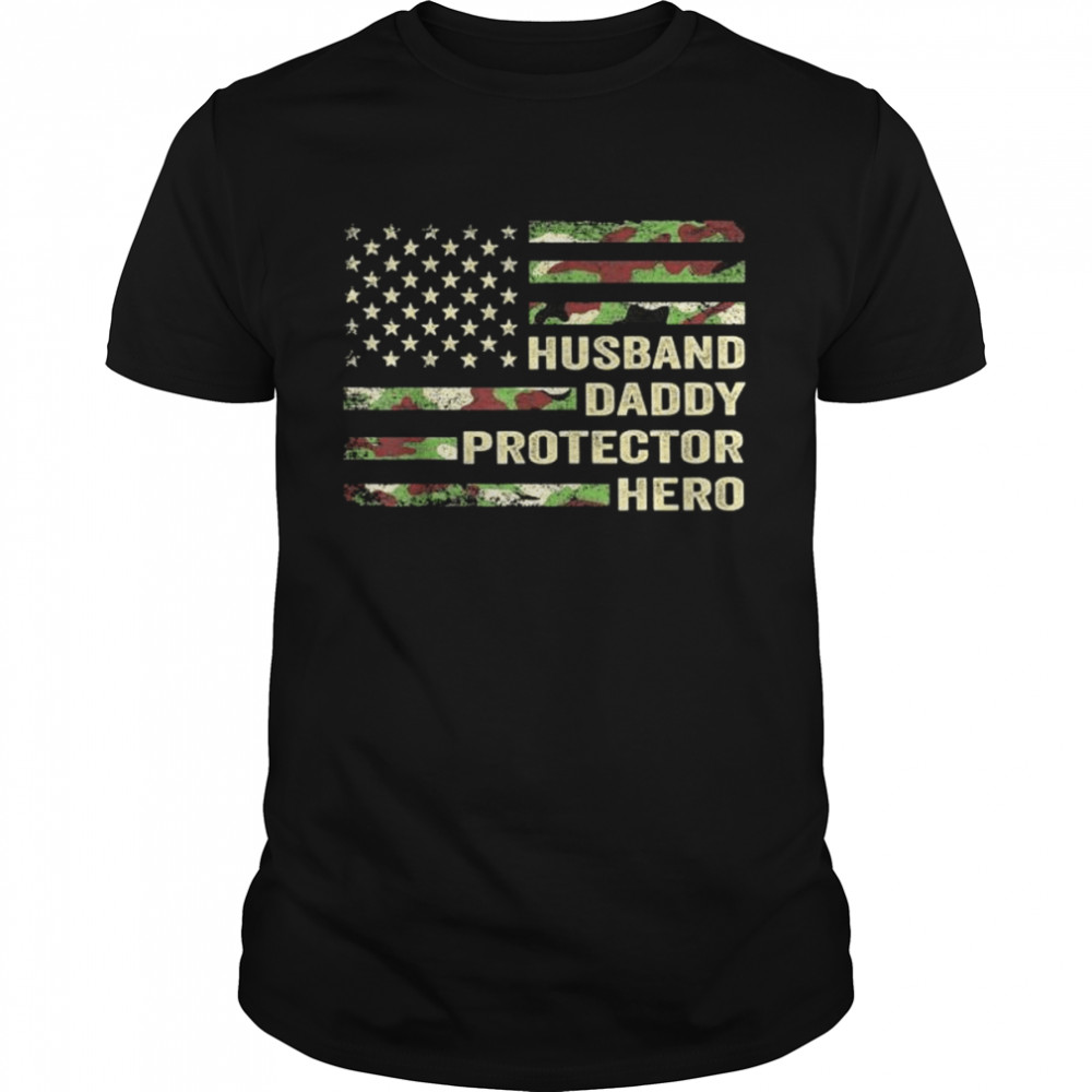Husband daddy protector hero fathers day American flag shirt Classic Men's T-shirt